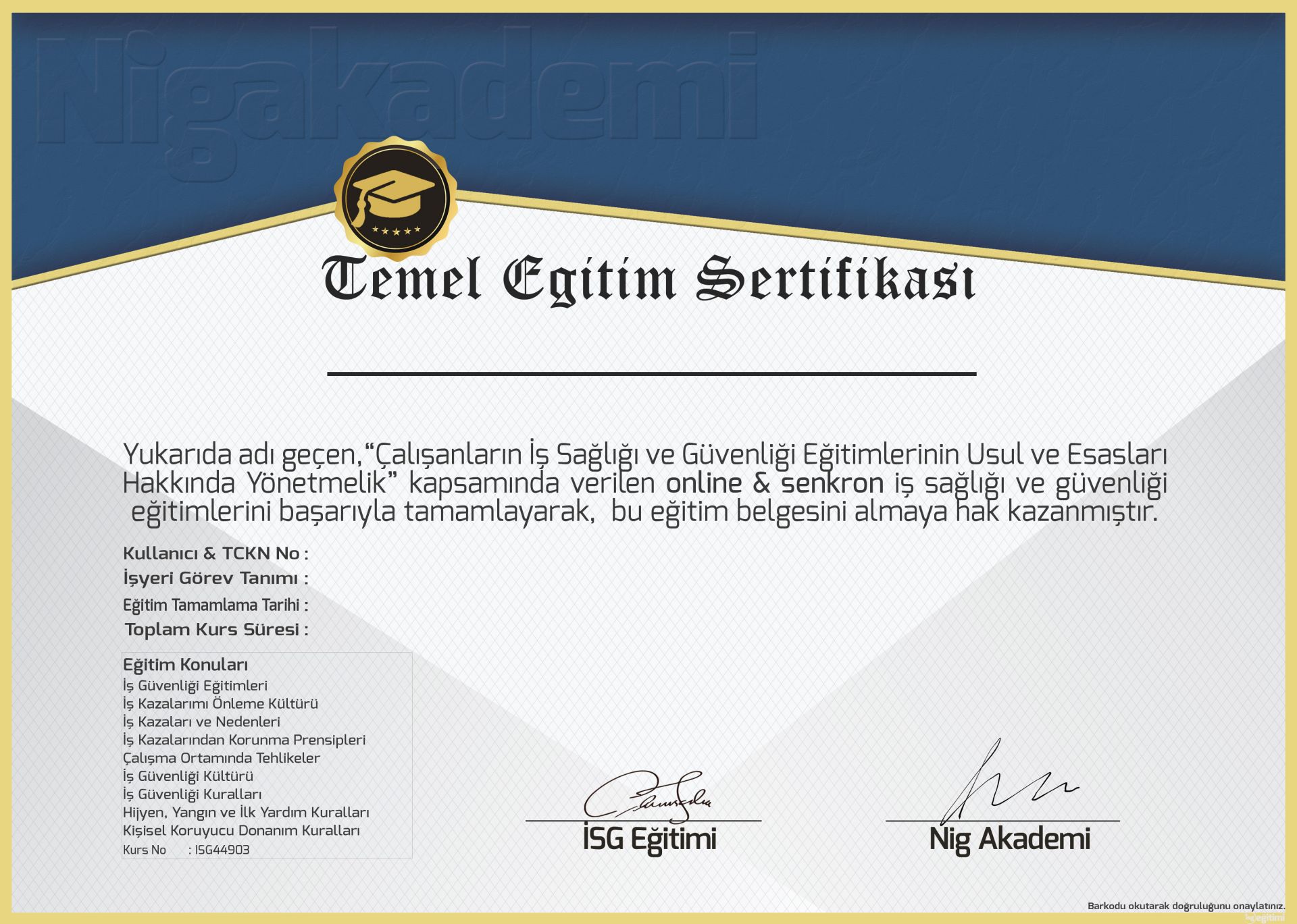 Seramik Sektöründe İş Güvenliği Eğitimi Sertifikası